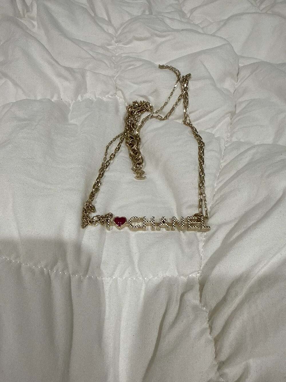 Chanel I Love Chanel Heart Gold Crystal Logo Necklace